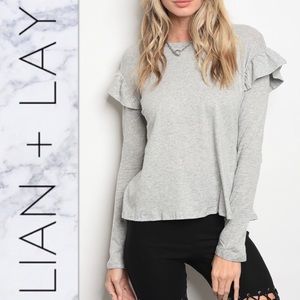 Gray Ruffle Sleeves Top